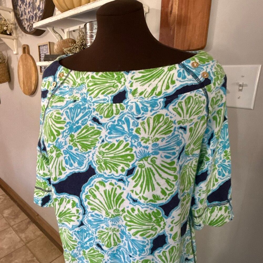 Lilly Pulitizer French terry chic fit dress size small boat neck 3/4 sleeves blu - Picture 2 of 9